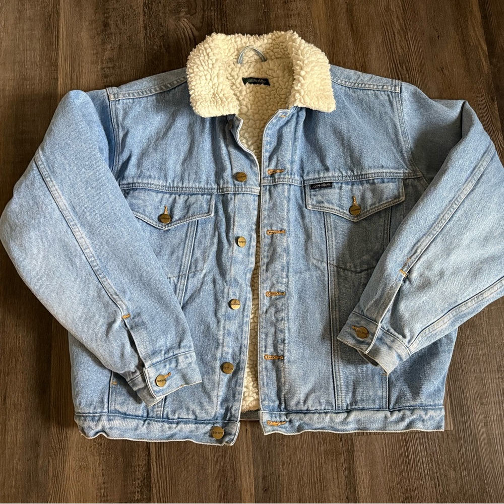 Giordano Blues Light Wash Denim Jacket - Sherpa Lined Light Blue Mens Medium